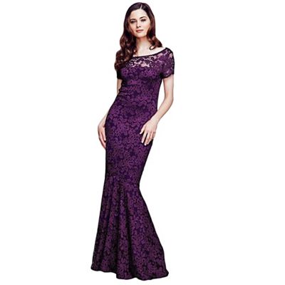 HotSquash Purple Lace Maxi Dress with Capped Sleeve